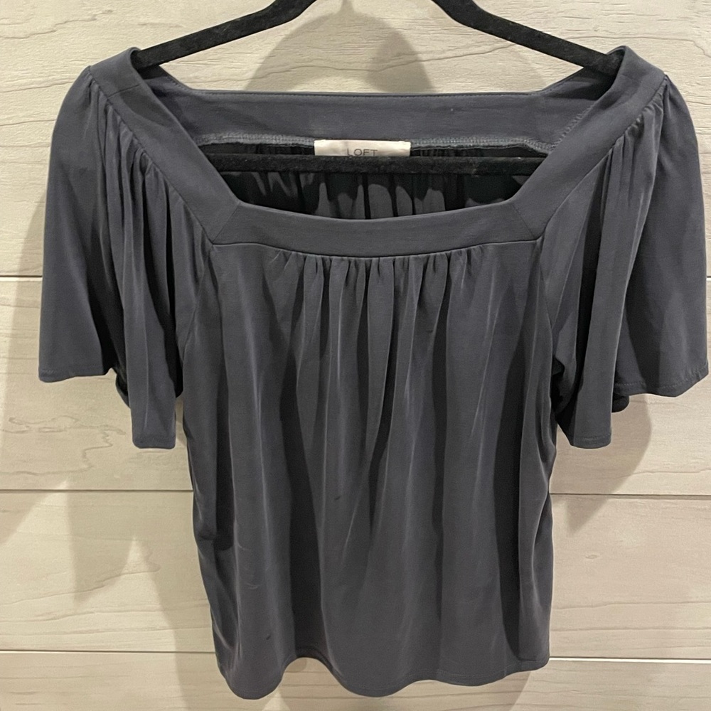 Loft flutter sleeve top color blue gray. Size small. Great condition like new.